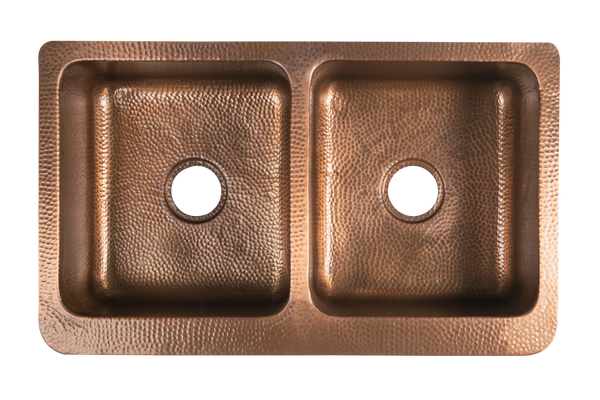 Hammered Copper Double Butler Sink