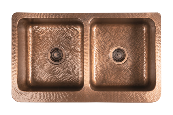 Hammered Copper Double Butler Sink