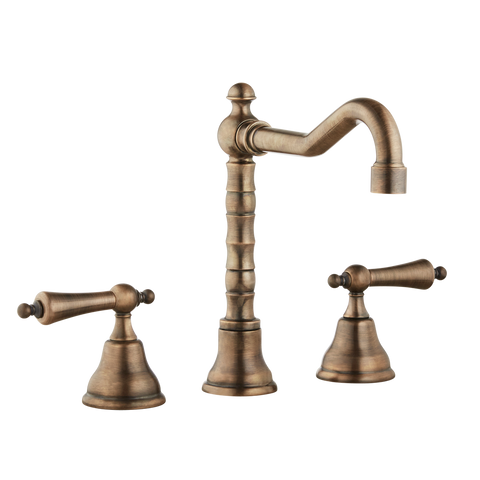 Three Hole Lever Taps English Spout - Metal Lever - Rubbed Bronze / Metal Lever / English Spout