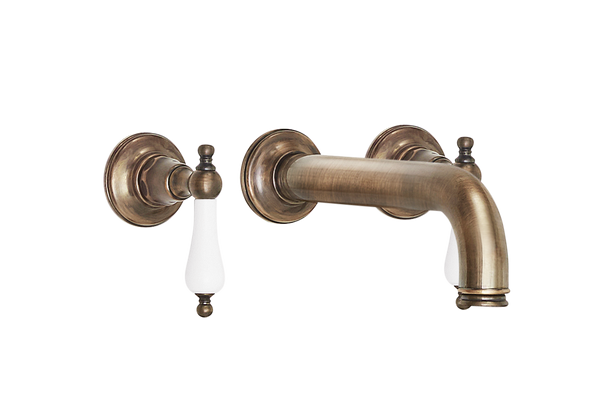 Wall Three Hole Lever Taps With Bath Spout - Porcelain