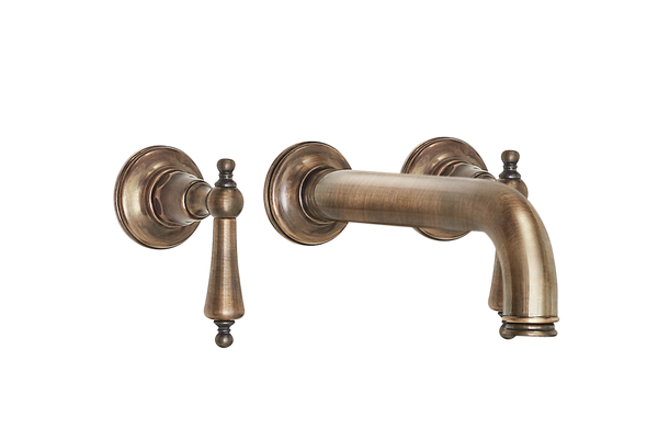 Wall Three Hole Lever Taps With Bath Spout - Cross Handle