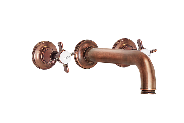 Wall Three Hole Lever Taps With Bath Spout - Cross Handle