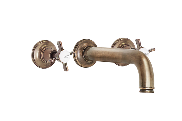 Wall Three Hole Lever Taps With Bath Spout - Metal Lever