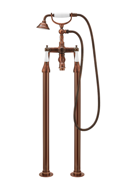 Bath Shower Mixer On Pipe Stands - Metal Lever