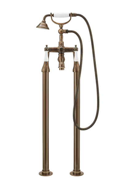 Bath Shower Mixer On Pipe Stands - Cross Handle
