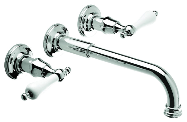 Wall Basin Three Hole Lever Taps with Basin Spout - Cross Handle