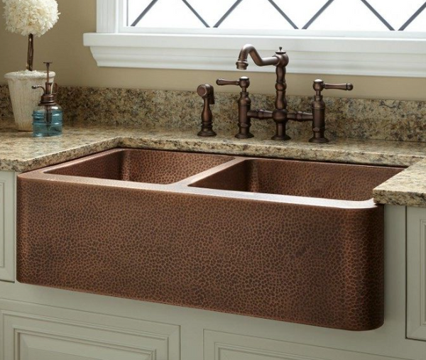 Hammered Copper Double Butler Sink
